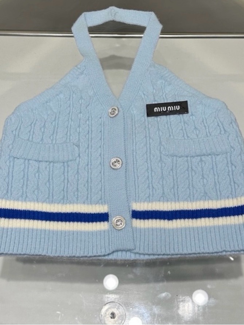 Miu Miu Light Blue Cable Knit Halter